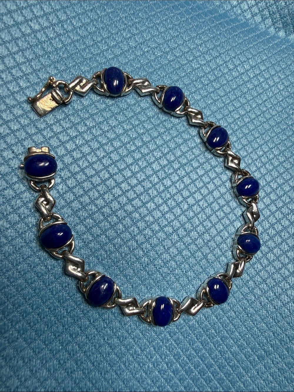 Sterling Silver Cabochon Oval Lapis Lazuli Tennis Bracelet - 8 inches